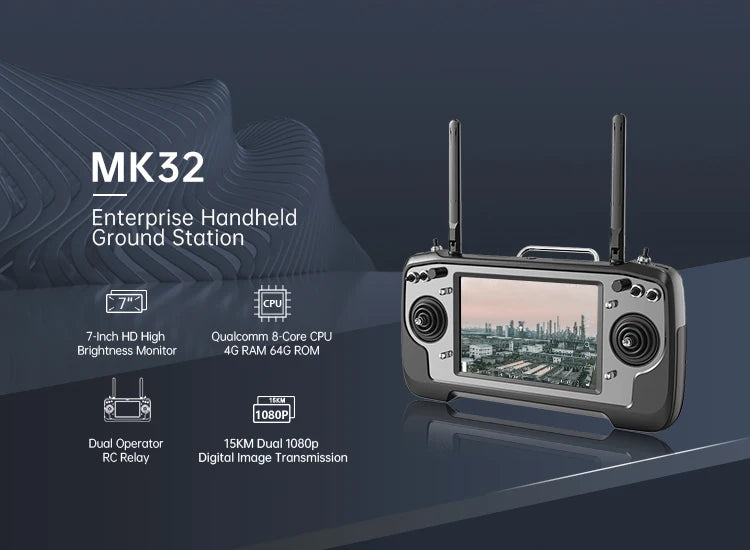 CUAV SIYI MK32 15 KM Wireless Digital Image Transmission, MK32 Enterprise Handheld Ground Station 7-Inch HD High Quakcomm Core