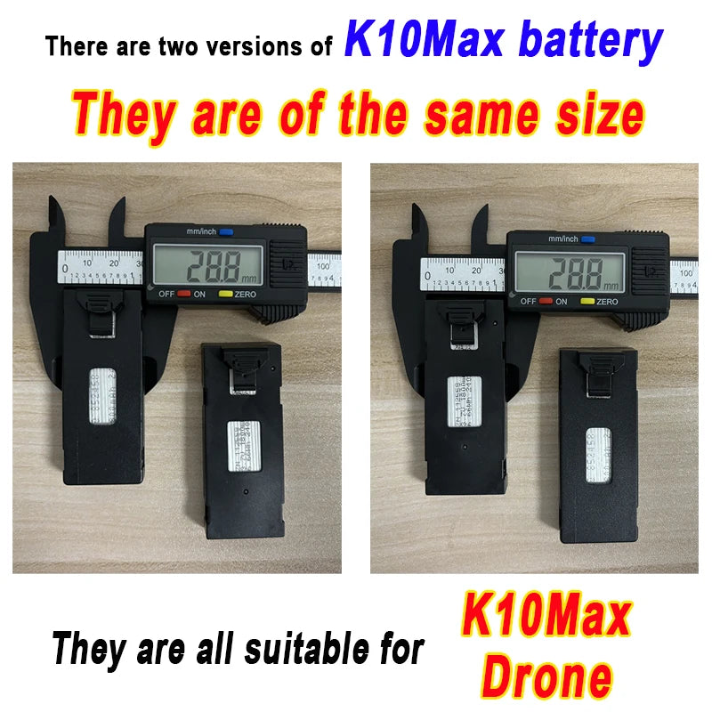 The K10 Max Drone Battery has a voltage of 3.7V and capacity of 1800mAh.