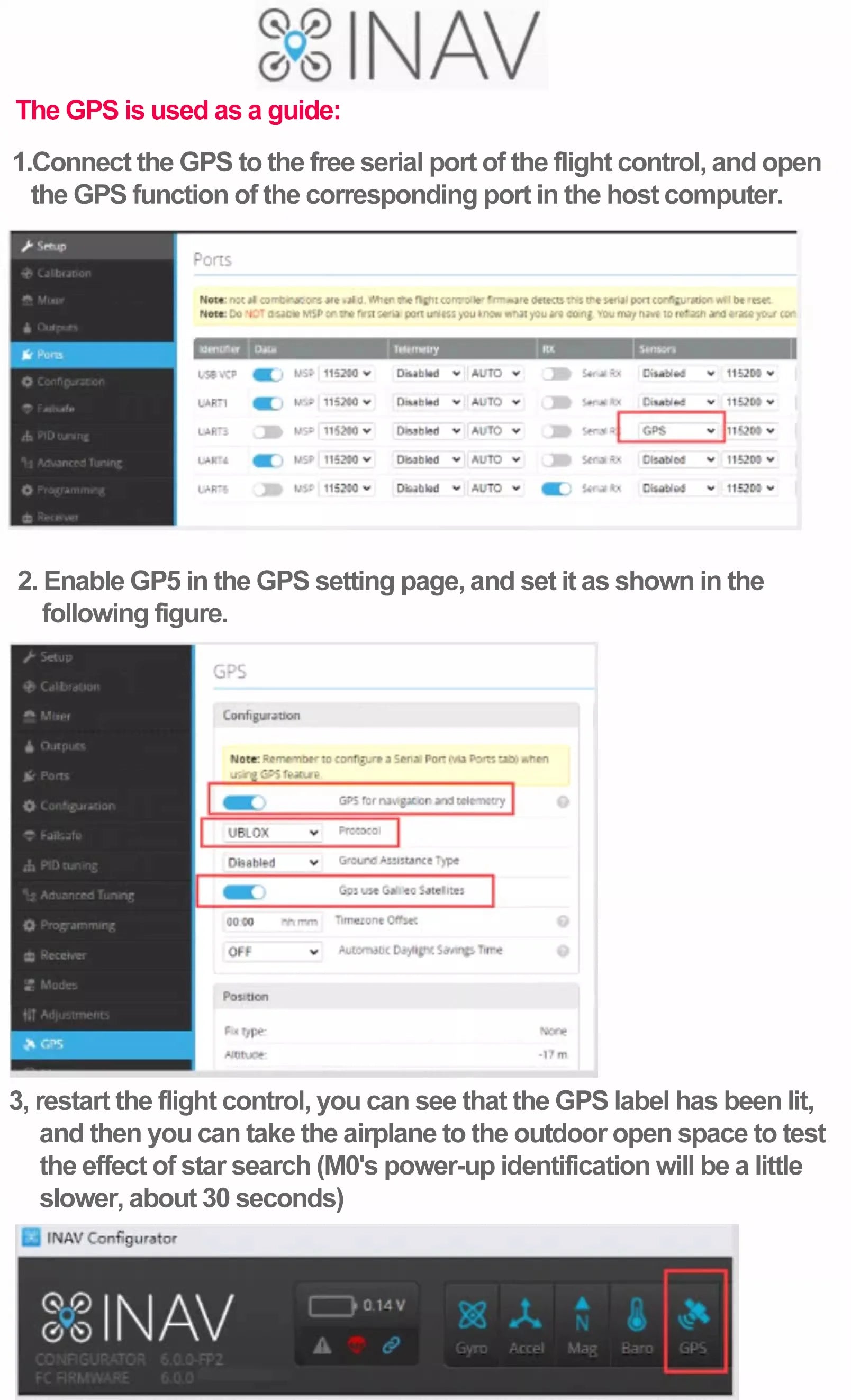 SoloGood M10 GPS, connect the GPS to the free serial port of the flight control, and open the GPS function of
