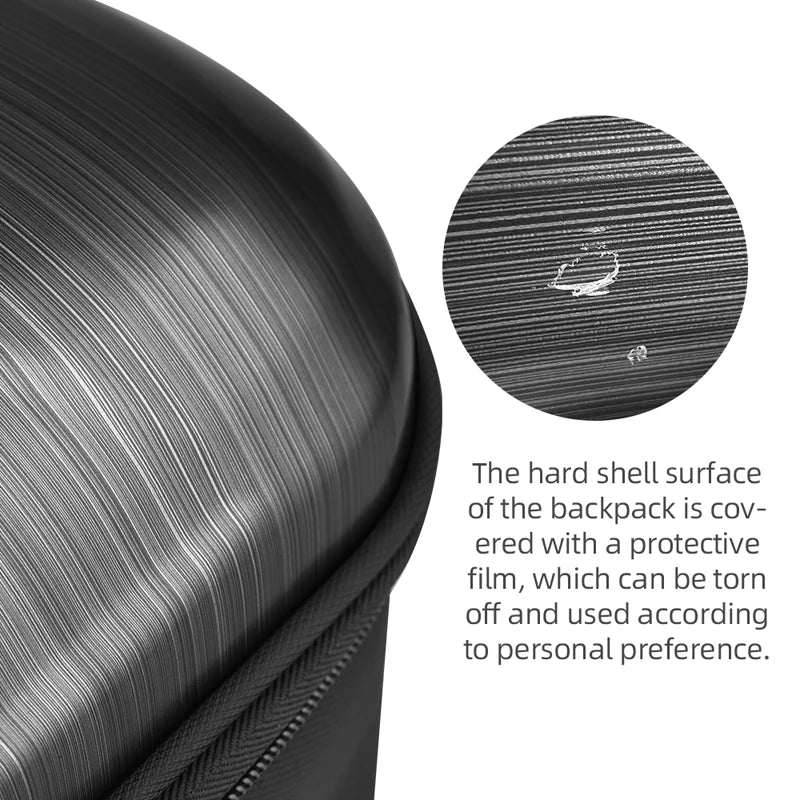 the hard shell surface of the backpack is cOv ered with a protective film