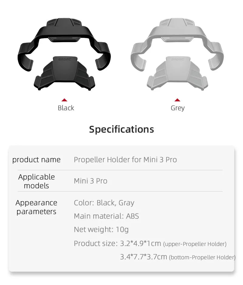 Black Grey Specifications Propeller Holder for Mini 3 Pro Applicable mini 3 Pro models App