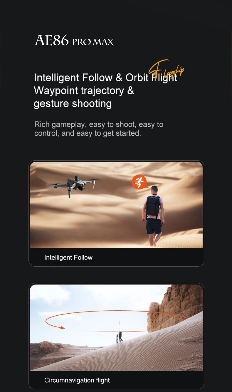 AE86 Pro Max Drone - GPS 4K HD Camera Three Axis Mechanical Pan Tilt Camera Brushless Laser Obstacle Avoidance GPS Drones toys 26 AE86 Pro Max Drone, AE86 PRO MAX Intelligent Follow & Orbit H Waypoint trajectory & gesture