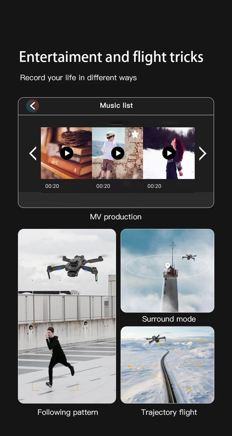 H9 Drone, MV production Surround mode Following pattern Trajectory flight 00.20 00