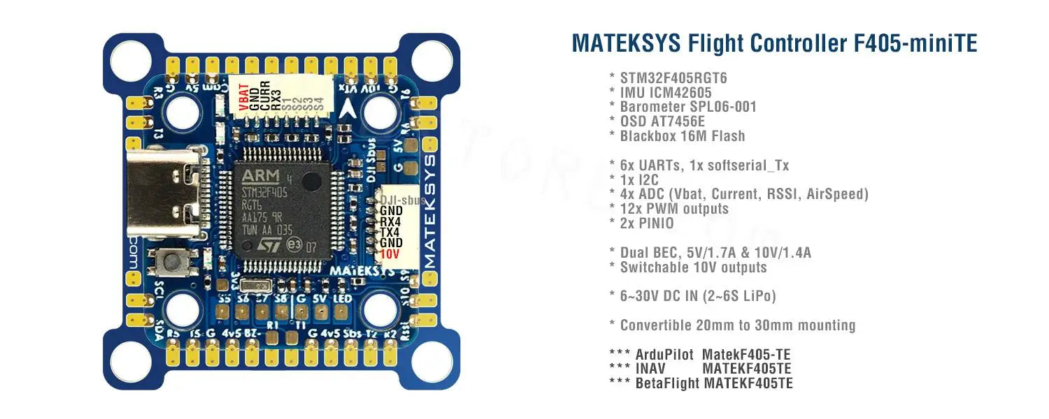 MATEK F405-MiniTE - 20X20mm 30X30mm MATEK F405-MiniTE OSD Baro Blackbox F405 Flight Controller ArduPilot INAV BetaFlight for RC FPV Airplane Drone 12 MATEK F405-MiniTE, MATEKSYS Flight Controller F4O5-miniTE STM3ZFAOS