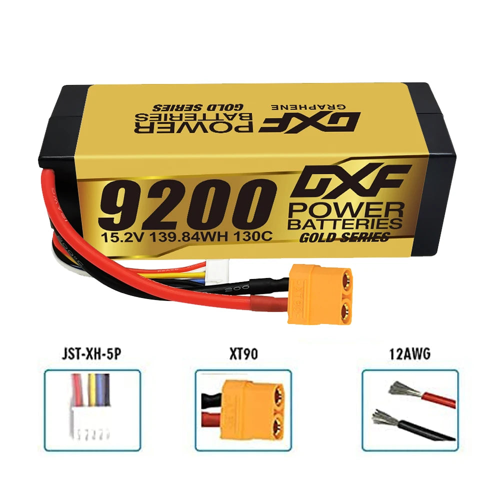 DXF 4S Lipo Battery 14.8V 15.2V 6500mAh 9200mAh - Gold Version Graphene Racing Series HardCase for RC Car BX Evader Truggy Buggy 39 DXF 4S Lipo Battery, after over current discharge, the performance will be deteriorated . cycle life will be