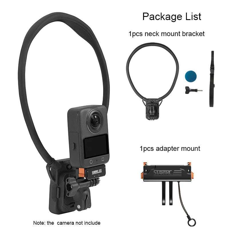 STARTRC Neck Hanging Mount Bracket, Neck and adapter mount for action cameras, includes 1 neck mount and 1 adapter mount. Camera not included.