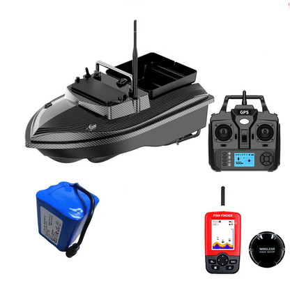 Tccicadas V060 GPS Fishing Bait Boat, Tccicadas V060 GPS fishing bait boat features 500M range, 160 waypoints, 2kg hopper, auto return, dual motors, CE certification, remote, fish finder, and battery included.