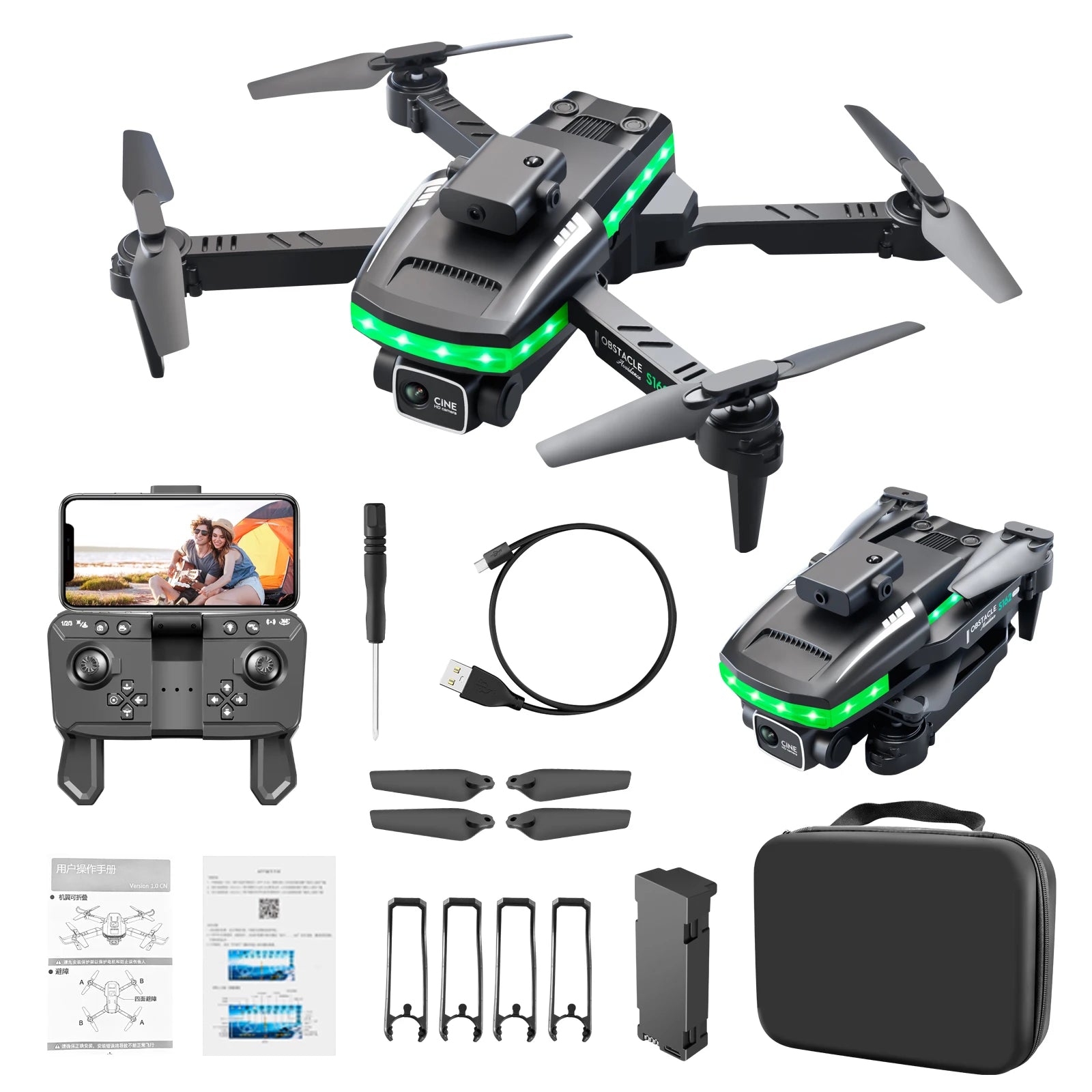 S162 Pro Drone - WIFI FPV With LED Light Bar HD 4K Beauty Shot Camera Height Hold RC Foldable Quadcopter Drones Kid Gift Toys 34 S162 Pro Drone, 50 z= mfiritewi vesion