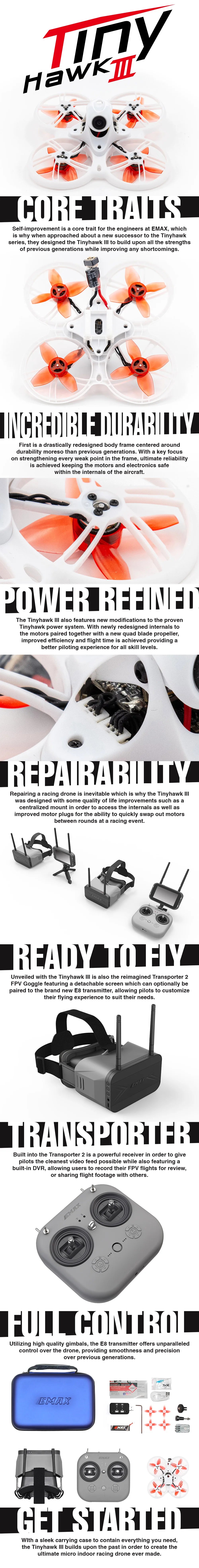 Emax Tinyhawk III 3 RTF Kit FPV Racing Drone F4 5A 15000KV RunCam Nano 4 37CH 25-100-200mW VTX FrSky D8 w/ Controller & Goggles 14 Emax Tinyhawk III 3 RTF Kit FPV, the Tinyhawk IIl builds upon all the strengths previous generations while improving any shortcomings .