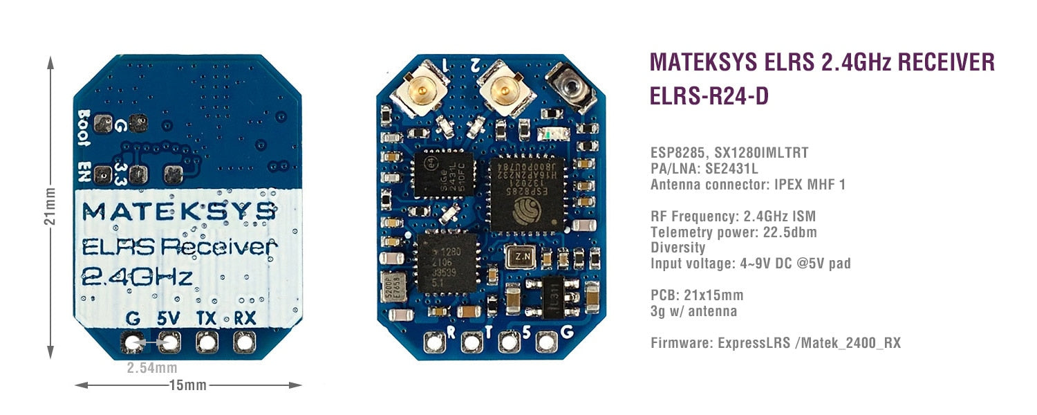 MATEK ELRS-R24-D, 2.4GHz RECEIVER ELRS-R24-D 8 ESP82