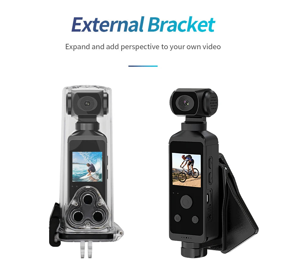 4K Ultra HD Pocket Action Camera, External Bracket Expand and add perspective to your own