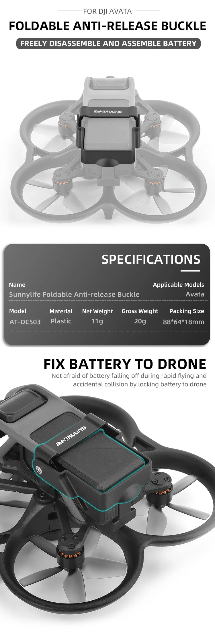 Battery Anti-release Buckle - Lock-up Anti-falling Foldable Battery Safety Lock Buckle Guard for DJI Avata Drone Accessories 9 Battery Anti-release Buckle, AVATA FOLDABLE ANTI-RELEASE BUCKLE FREELY