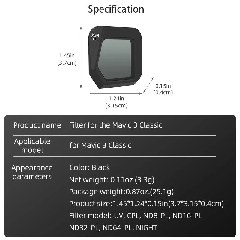 Lens Filter, Specification J53 1.45*1.24*0.15in(3.7*3.15*