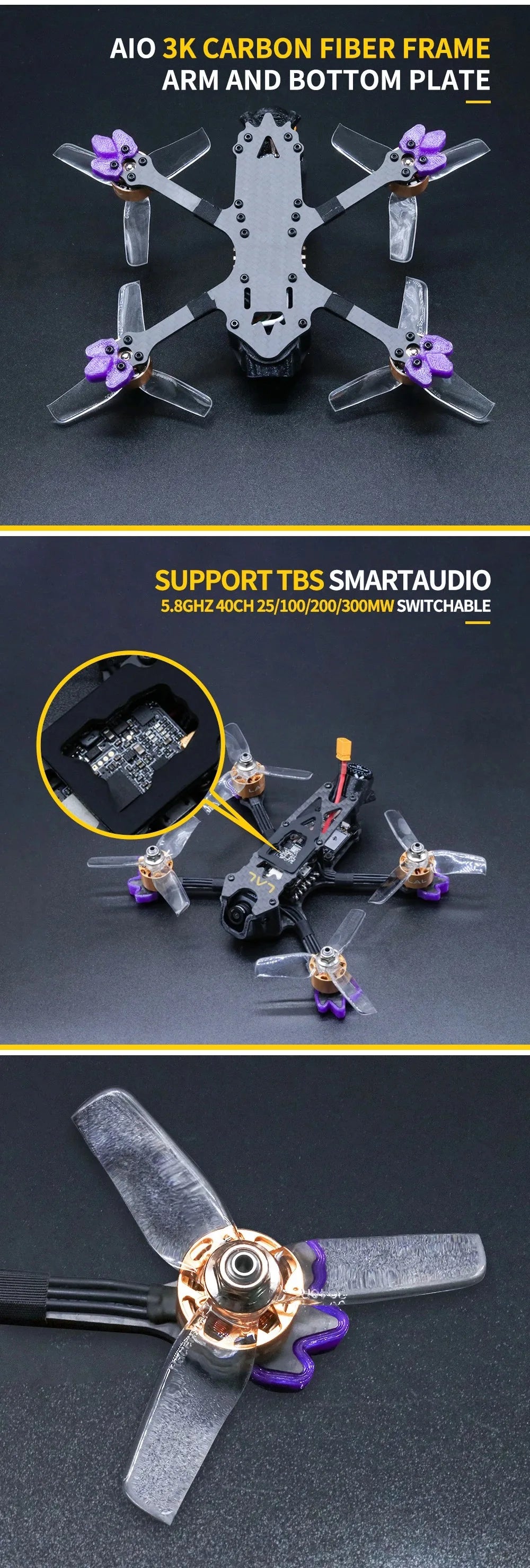 TCMMRC LAL3 FPV Racing Drone Kit - 3-Inch 145mm 3-4S FPV Racing Drone PNP Caddx Turtle V2 HD 1408 3750KV Motor 25A ESC 300MW VTX 9 TCMMRC LAL3 FPV Racing Drone, AIO 3K CARBON FIBER FRAME ARM AND BOTTOM