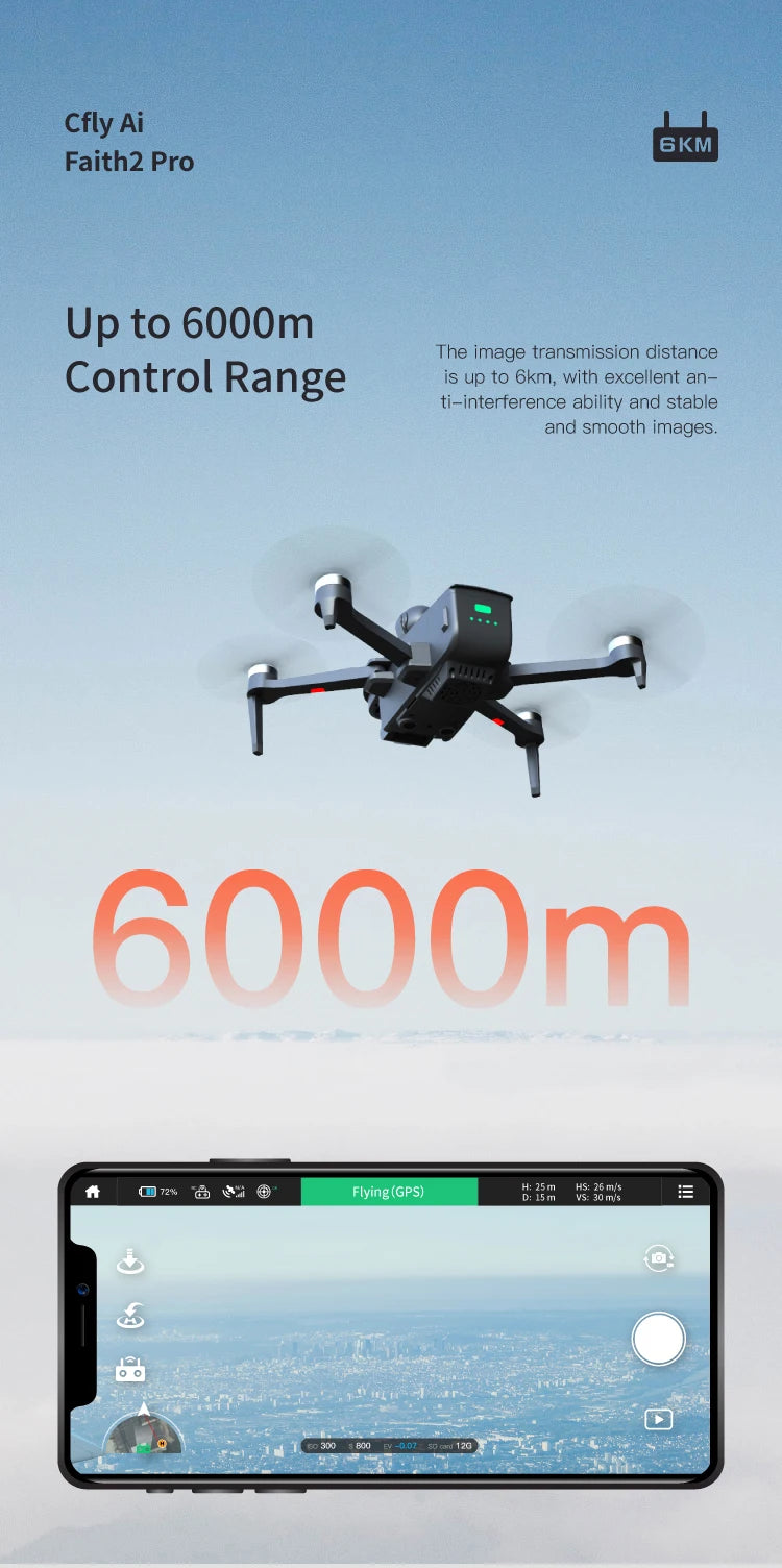 CFLY Faith 2pro Drone - 3-Axis Gimbal Camera, CFLY Faith 2pro Drone, Cfly Ai 6KM Faith2 Pro Up to 6000m Image transmission distance Control