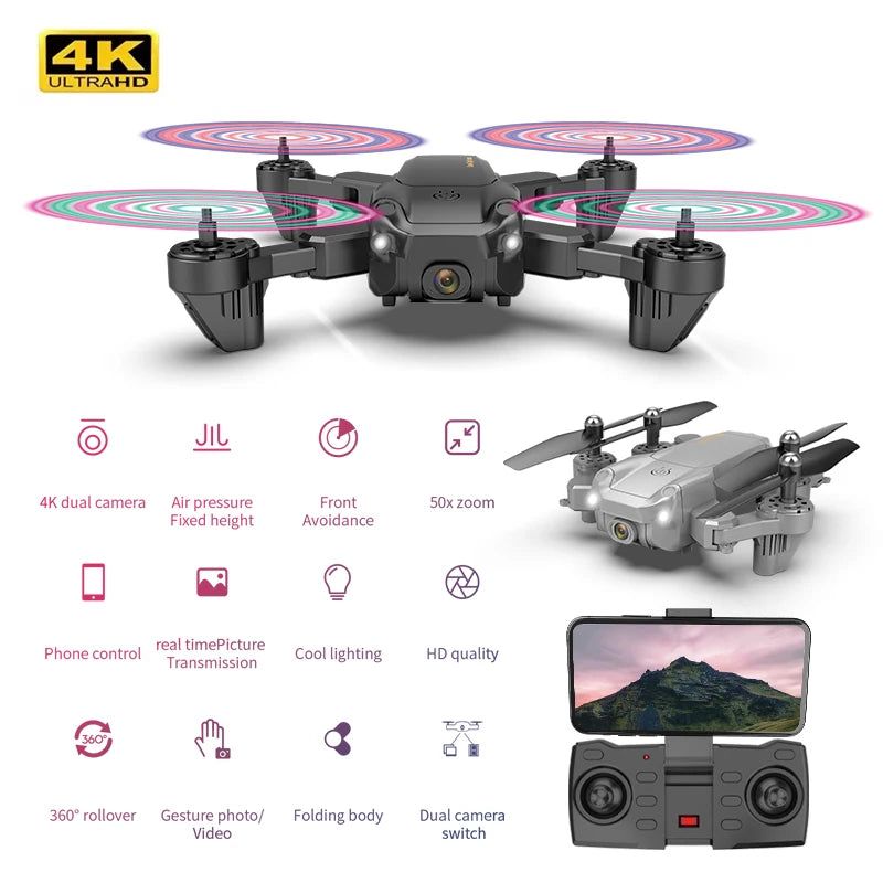 S27 Drone - RC Quadcopter Helicopter with 4K HD Camera Optical flow WIFI FPV Racing Dron Wide Angle Foldable Toy RTF 15 S27 Drone, 4k ultrahd jil 4k dual camera air pressure