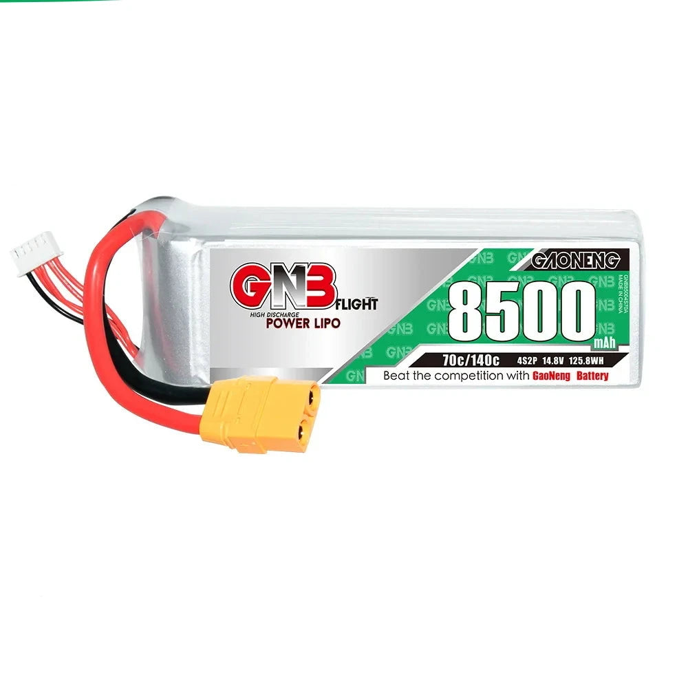 High-performance Lipo battery for RC models with 8500mAh capacity and 70C/140C discharge rate.