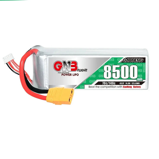 High-performance Lipo battery for RC models with 8500mAh capacity and 70C/140C discharge rate.