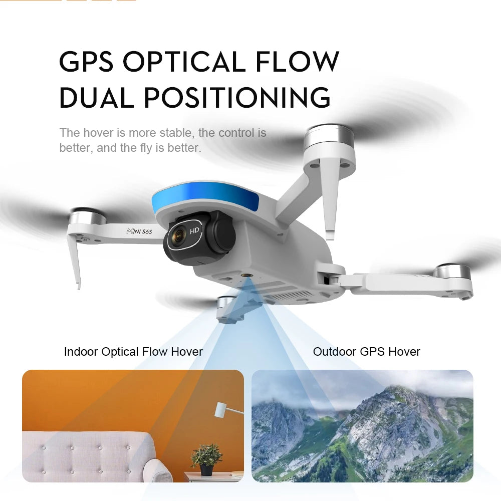 S6S Mini GPS Drone - 4K HD Professinal Dual HD EIS Camera 5G Wifi Light Flow Brushless Folding Quadcopter RC Helicopter Toys Professional Camera Drone 39 S6S Mini GPS Drone, GPS OPTICAL FLOW DUAL POSITIONING The hover is more stable,