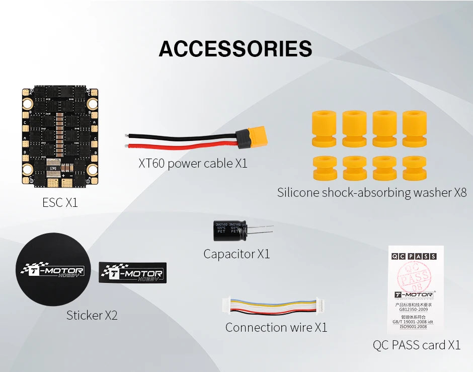 T-Motor V45A LITE 6S 4IN1 ESC, ACCESSORIES XT6O power cable Xl Silicone shock-