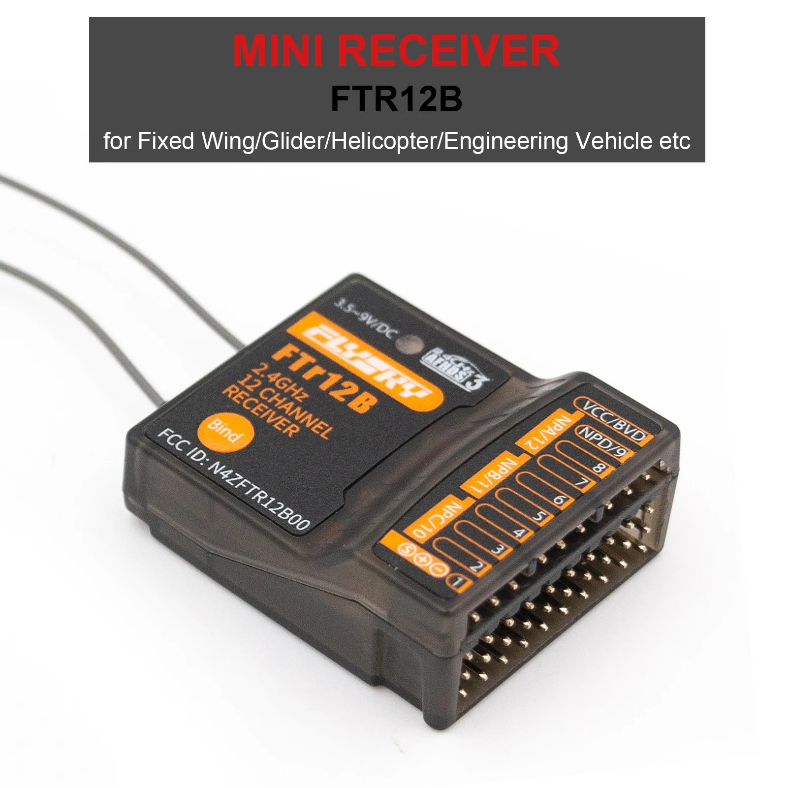 FLYSKY FTR12B 2.4GHz 12CH Receiver - for RC Airplane Helicopter Vehicle Dual Antennas for PL18 NB4 NB4 Lite AFHDS3 Transmitters 15 FLYSKY FTR12B 2.4GHz 12CH Receiver, MInI RECEIVER FTR1ZB for Fixed Wing/Glider
