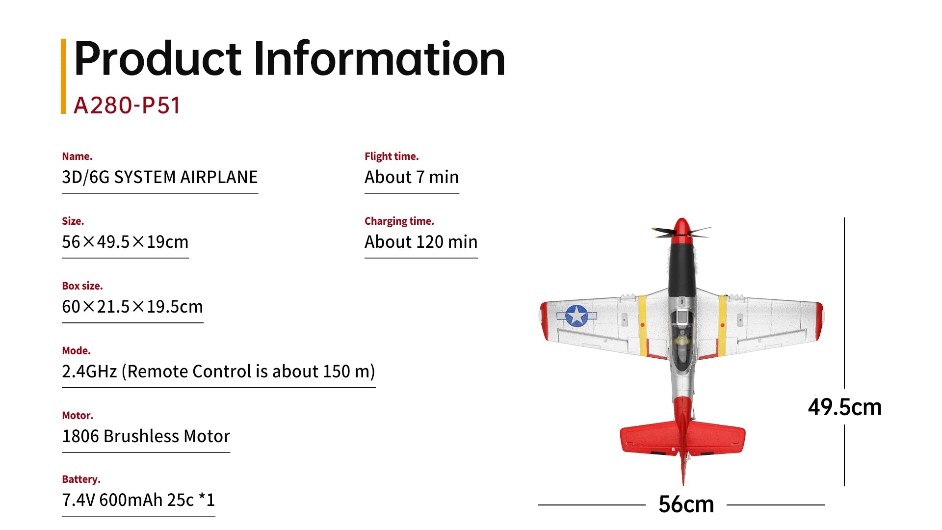 WLtoys A280 Brushless Motor RC Airplane, A280-P51 Name. Flight time: 3D/6G SYSTEM AIRP