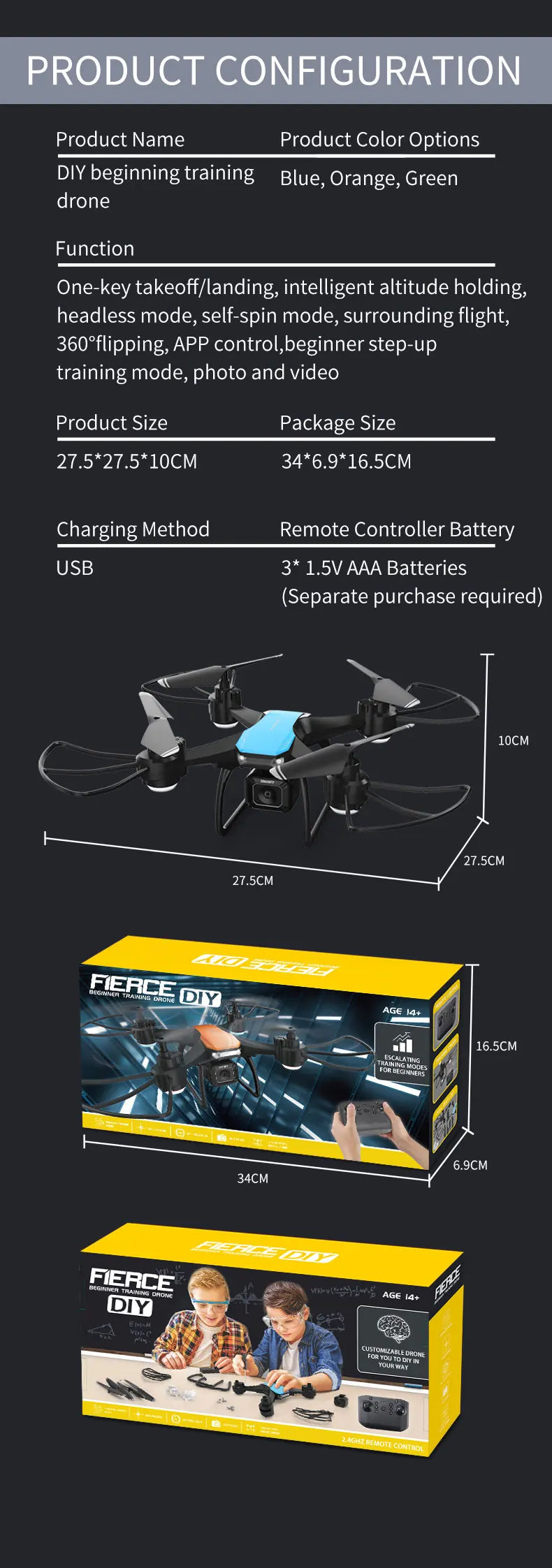 JJRC H108 DIY Assembly RC Drone - 360 Degree Flip Kids Photography Remote Control Aircraft with 4K Dual Camera Quadcopter Toy 35 accessories: camera (camera version only), usb charging cable,