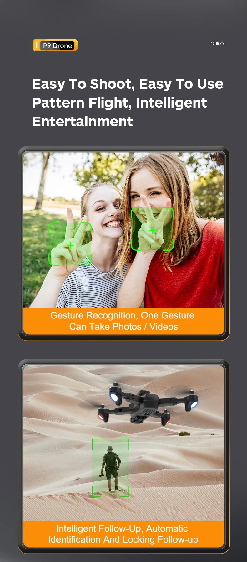 P9 Drone - ESC 8K Professional Dual HD Camera Obstacle Avoidance Aerial Photography Foldable Quadcopter RC Helicopter Toy 27 P9 Drone, p9 drone easy to shoot, easy to use pattern flight,