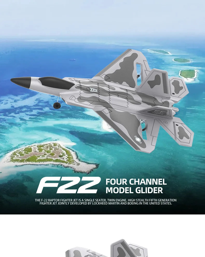 The BM22 F22 Fighter is a 2.4G remote control airplane inspired by the real F-22 Raptor fighter jet.