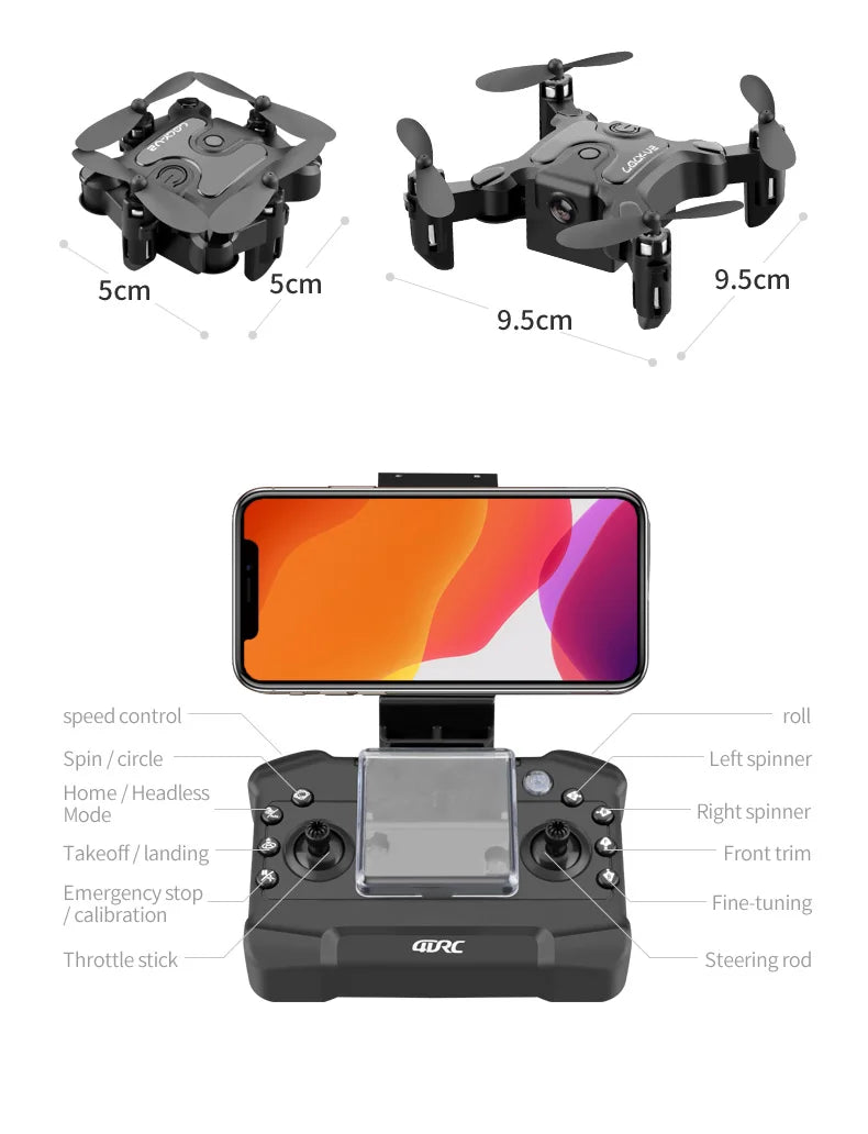 V2 Mini Drone - 4K 1080P HD Camera WiFi Fpv Air Pressure Altitude Hold Professional Foldable Quadcopter RC Drone Kid Toys GIft 36 V2 Mini Drone, speed control roll spin / circle left spinner home headless mode