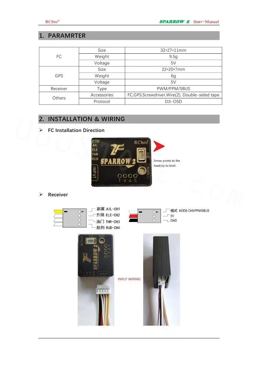 Lefei V2 Sparrow 6-Axis Return Home Stabilization with GPS Module Gyroscope Flight Controller for Air Unit FPV RC Airplanes Part 8 RCbro ELE THR RUD SPARROW2 Doints head,