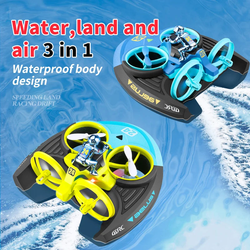 4DRC V24 Mini RC Drone, Water, land and air 3 in 1 waterproof drone hovercraft toy