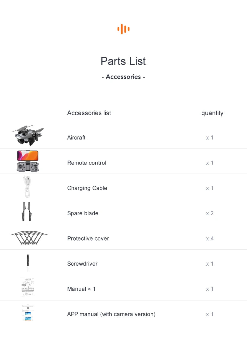 S7 Pro Drone - 4K Dual Camera Wifi FPV 2.4G Folding Quadcopter RC Helicopter Toy Gifts 36 S7 Pro Drone, parts list accessories list quantity aircraft remote control charging cable spare blade x