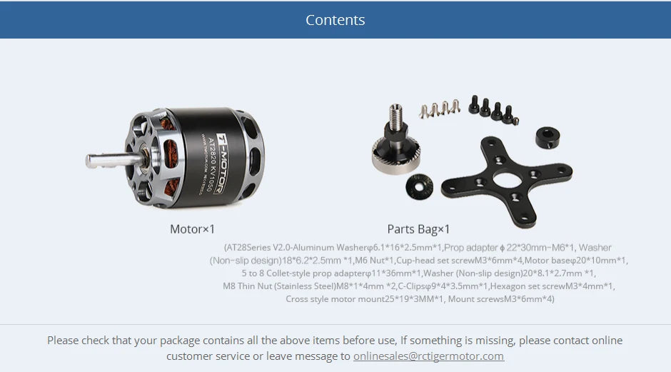 T-MOTOR, rctiger motorx1 parts are not included in the package . if