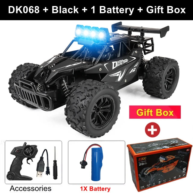Samochód zdalnie sterowany 4WD DK087 RC Drift Racing 1:16 Off Road, stop aluminium, 2.4G, szybkie ciężarówki z LED, wspinaczka, idealny prezent dla dzieci