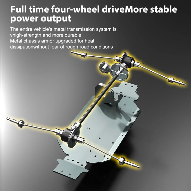 4WD, metal transmission, durable chassis, heat dissipation, stable power output.