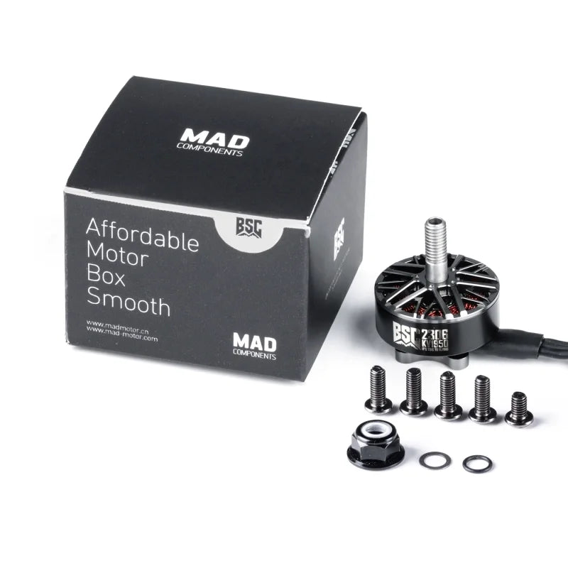 MAD BSC2306 FPV Drone Motor, Affordable motor box for FPV drones with 1750KV or 1950KV options for smooth performance.
