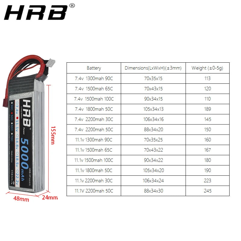 2PCS HRB 7.4V 11.1V 2S 3S Lipo Battery
