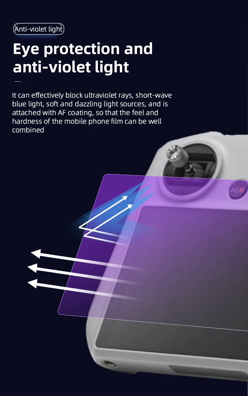 Anti-UV Tempered Glass Film for DJI Mini 3 PRO Remote Control With Screen HD Film Protective Film Anti-Scratch Accessories 14 can effectively block ultraviolet rays, short-wave blue light, soft and dazzling light