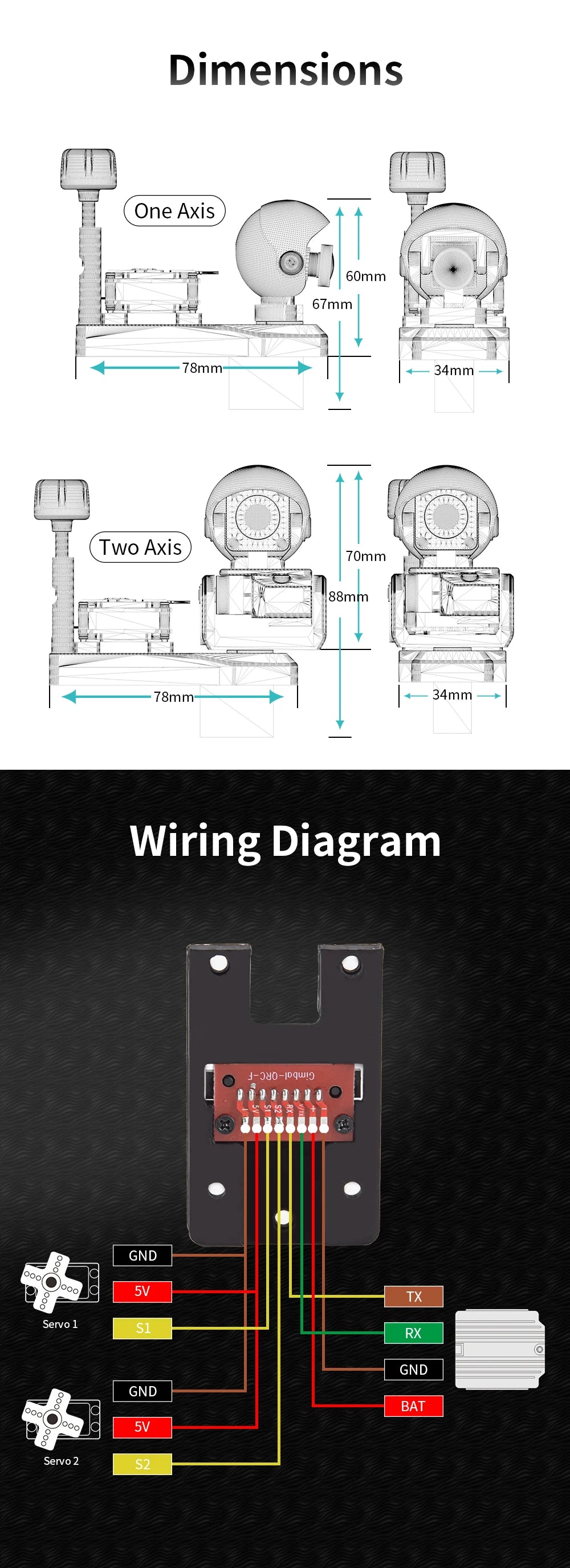 ATOMRC 1 Axis 2 Axis Gimbal. 1*Screw Set. 1*ATOMRC S09P 90-degree 9