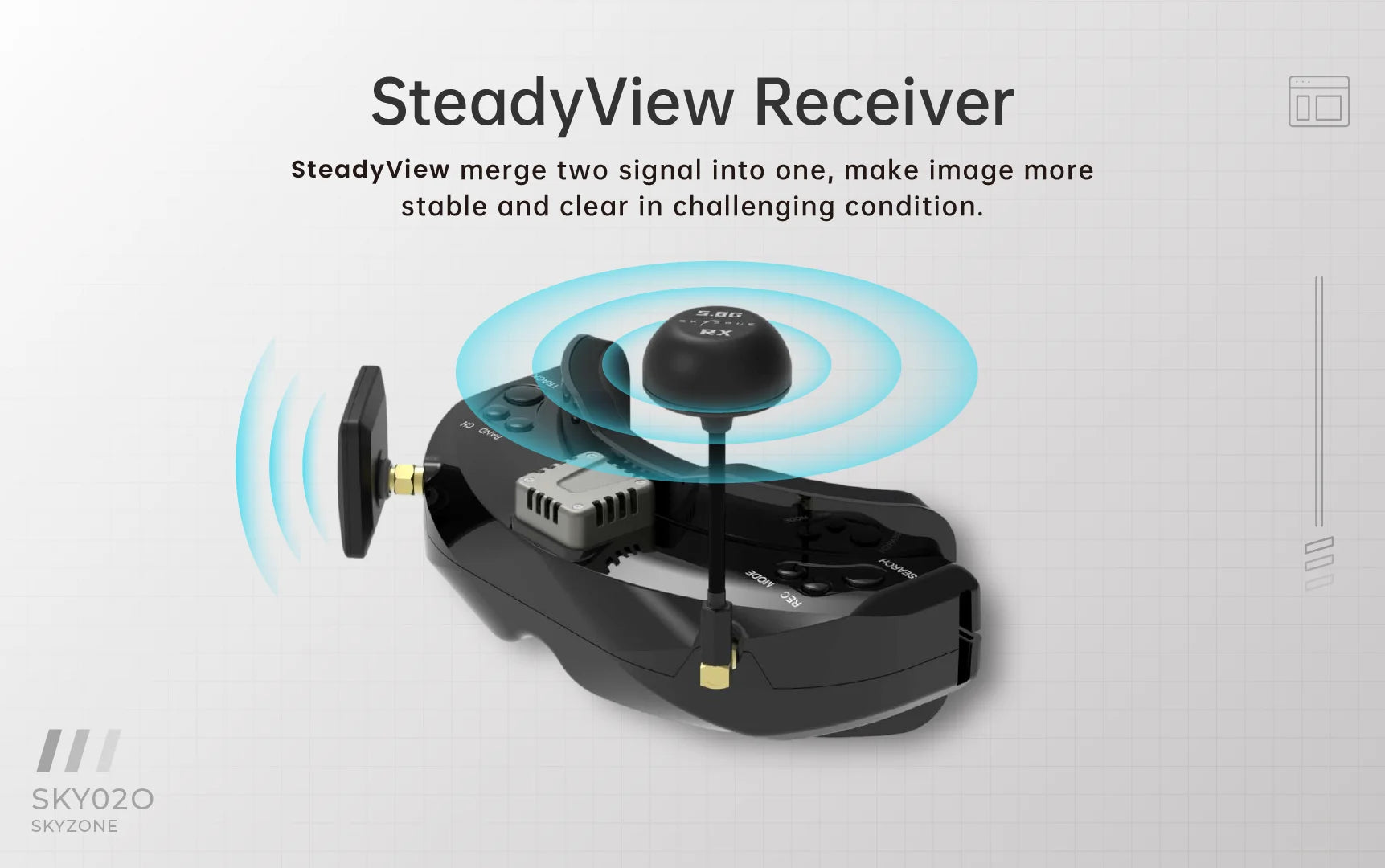 SKYZONE SKY02O FPV Goggles - OLED 5.8Ghz SteadyView Diversity RX Built DVR HD AVIN/OUT RC Racing FPV Camera Googles Drone 10 SKYZONE SKY02O FPV Goggle, SteadyView Receiver merge two signal into one, make image more stable and clear