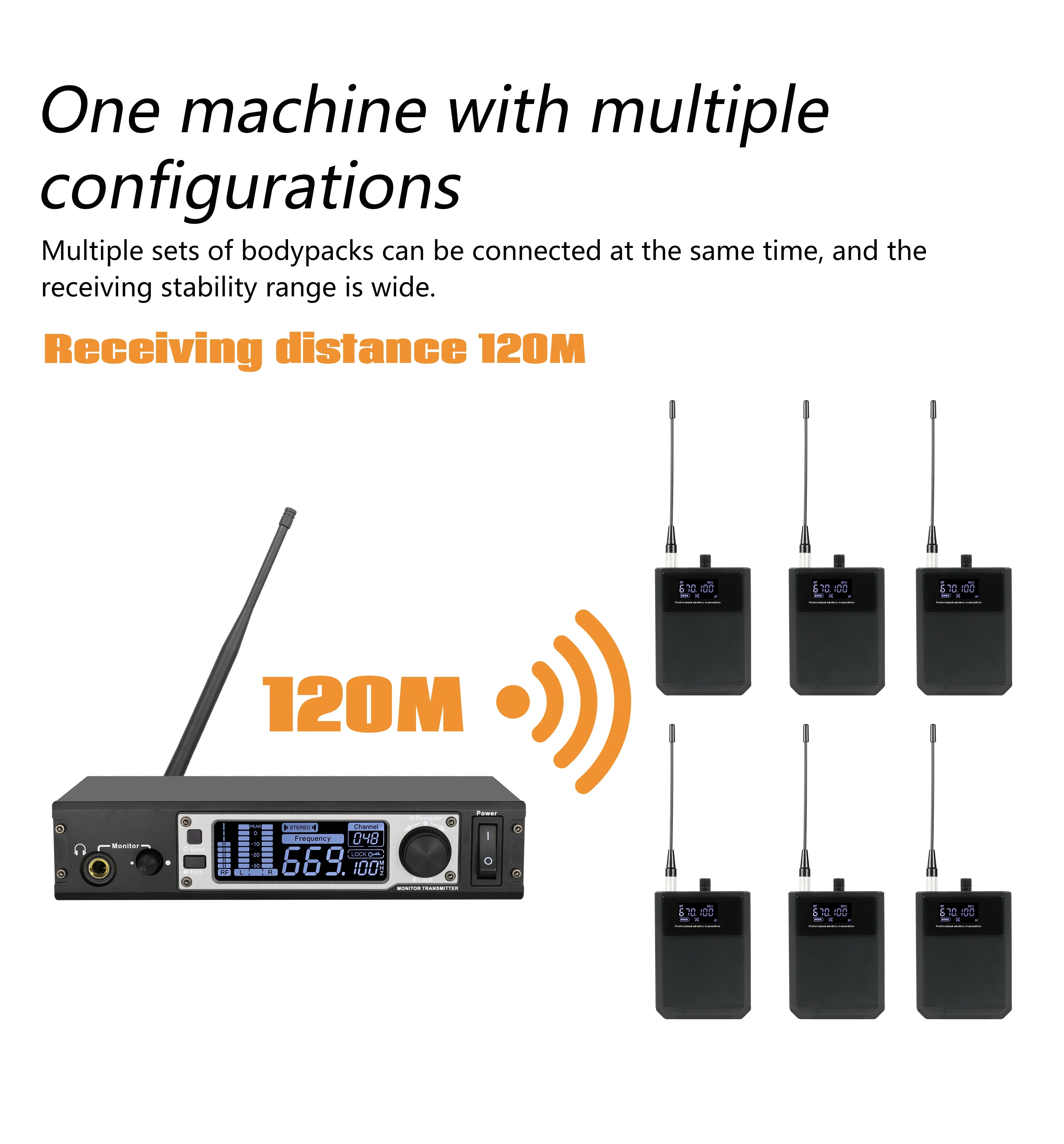 HONGUAN Stereo PSM-X400 - Stereo In Ear Monitor Wireless System Transmitter Monitoring Professional for Stage Performance 10 HONGUAN Stereo PSM-X400, one machine with multiple configurations Multiple sets of bodypacks can be connected at the same time