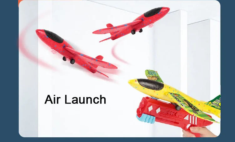 Airplane, the glider airplane pack contains 1 colorful airplane, a toy plane launcher, and