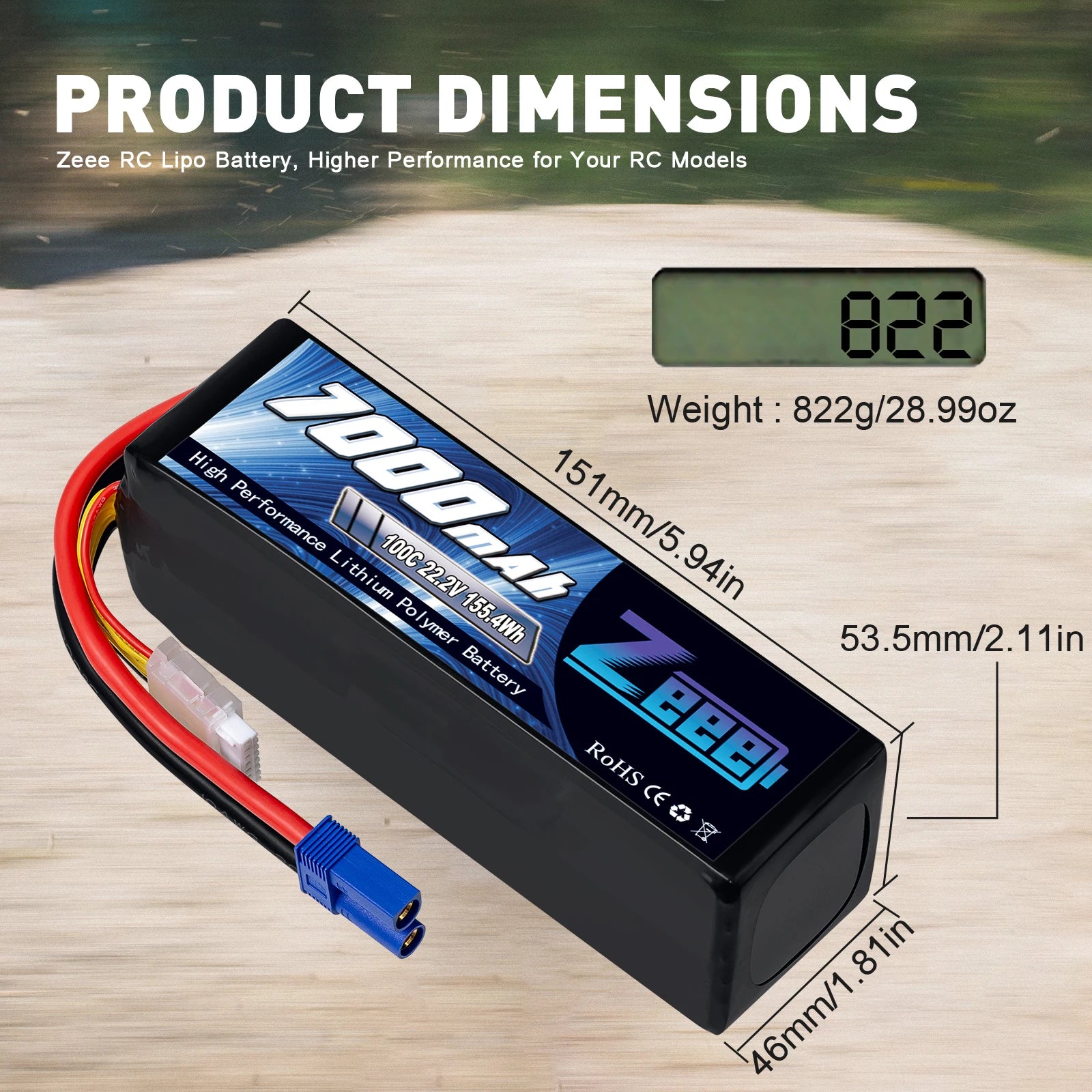 2Units Zeee Lipo Battery, Zeee RC Lipo Battery, Higher Performance for Your RC Models 822