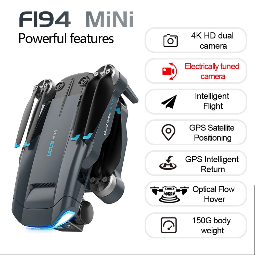 F194 GPS Drone, Fi94 MiNi Powerful features 4K HD dual camera Electrically tuned camera Intelligent Flight