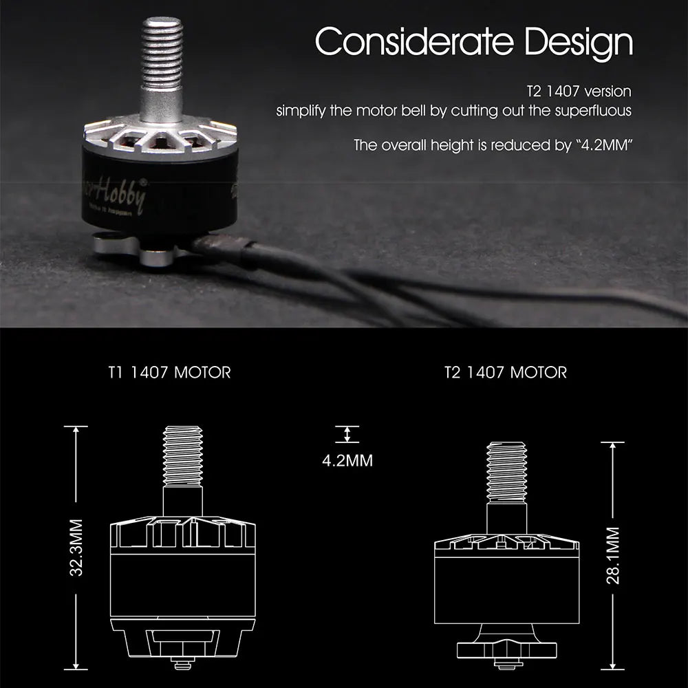 Considerate Design T2 1407 version simplify the motor bell by cutting out the superfluous