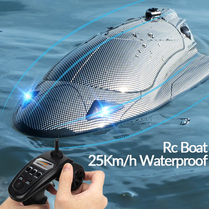 RC Boat Turbojet Speedboat, Water‑Cooled Motor, 7.4V 2000mAh, 25–40KM/H, 150M Remote, LED Lights, Capsize Reset