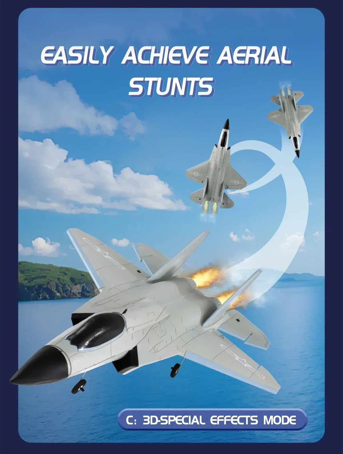 Achieve aerial stunts with this large size bypass fighter remote control airplane featuring 3D special effects.