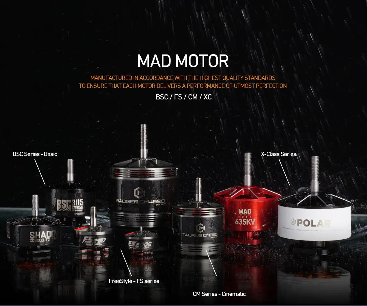 MAD BSC3115 FPV Drone Motor, MAD Motor's high-quality brushless motors for quadcopter drones, available in 3 options and 2 configurations.