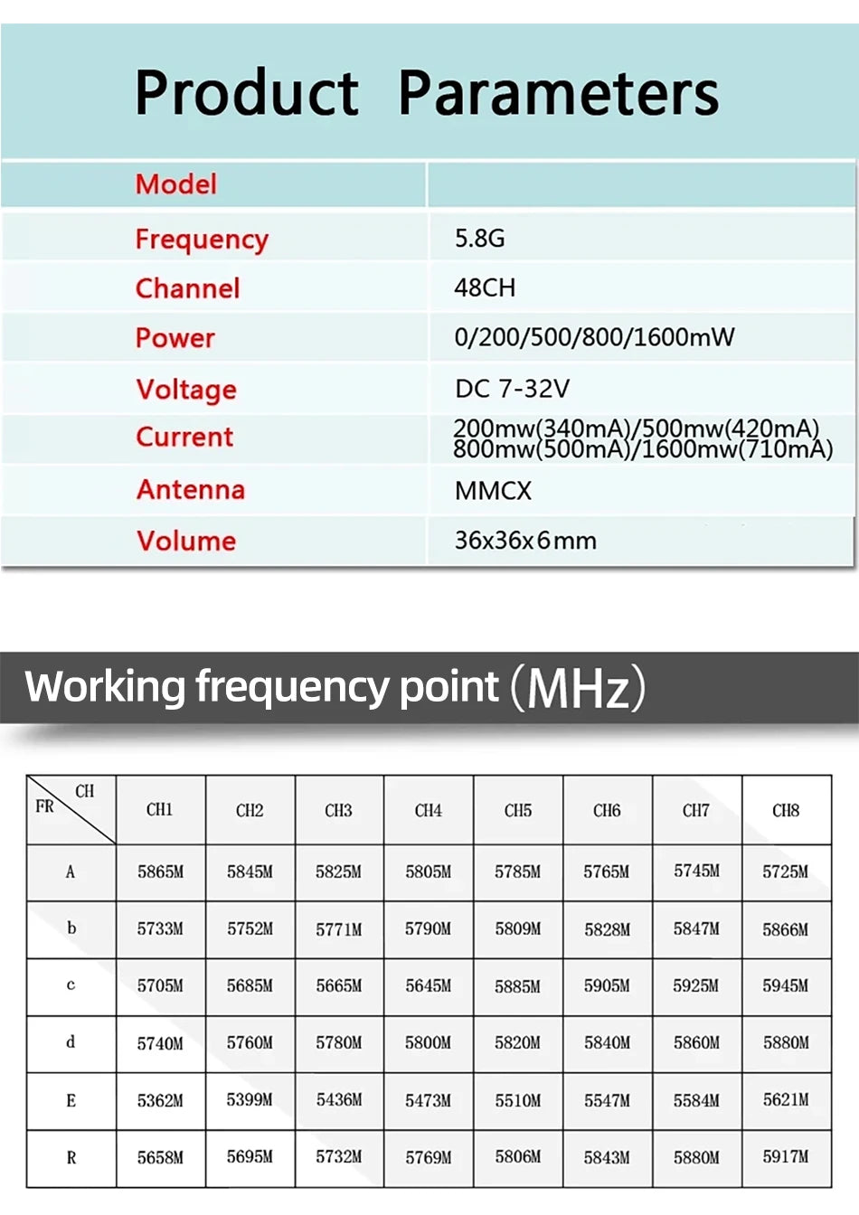 RXCRC 5.8GHz 1W/1.6W/2W FPV VTX, RXCRC Origin : Mainland China Material : Composite Material Recommend